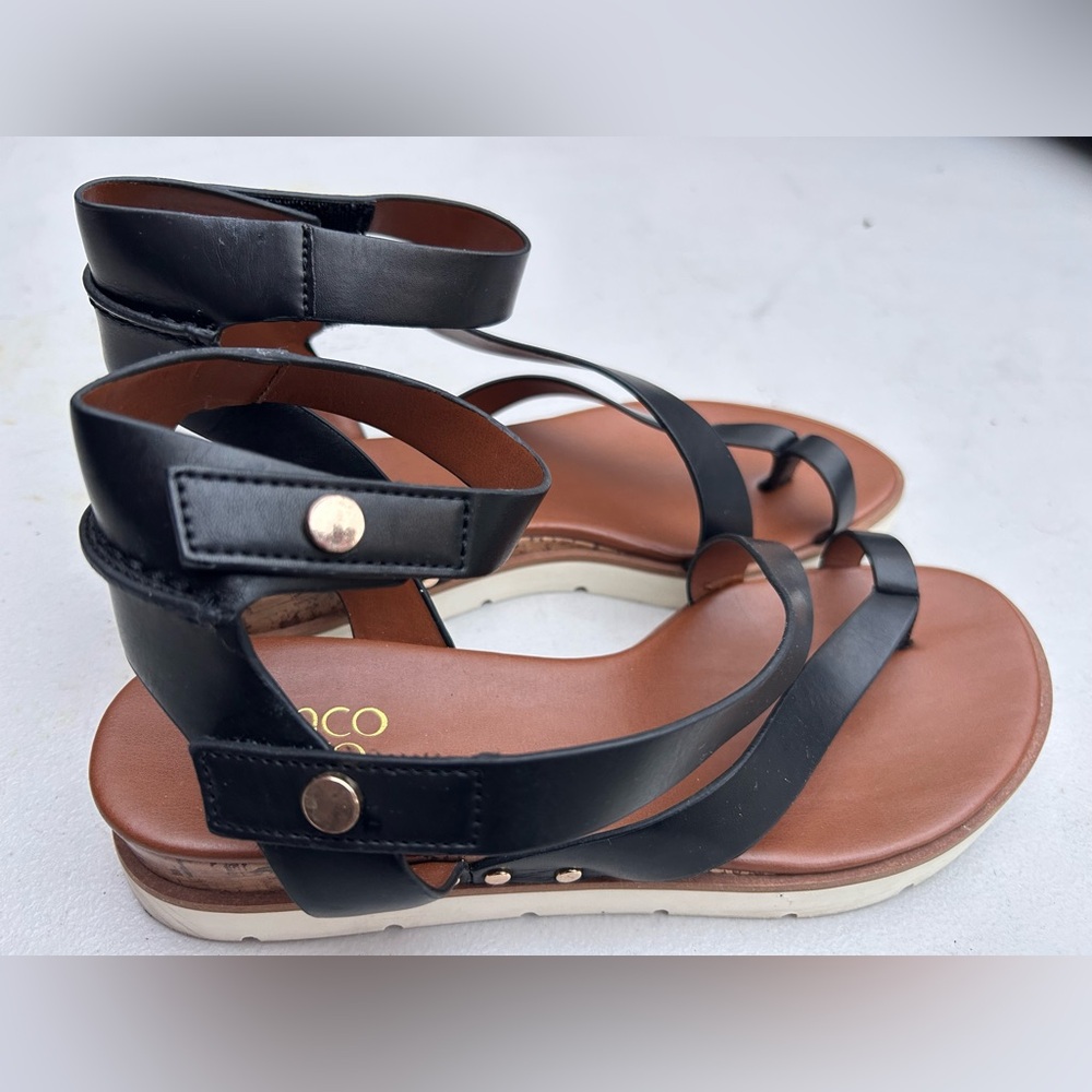 FRANCO SARTO “Daven” Gladiator Style Strappy Sandal Black & Brown Size 8.5